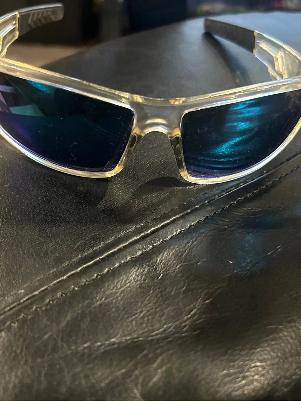 Men's Blue Lens Wraparound Sunglasses - Classic Clear Frame